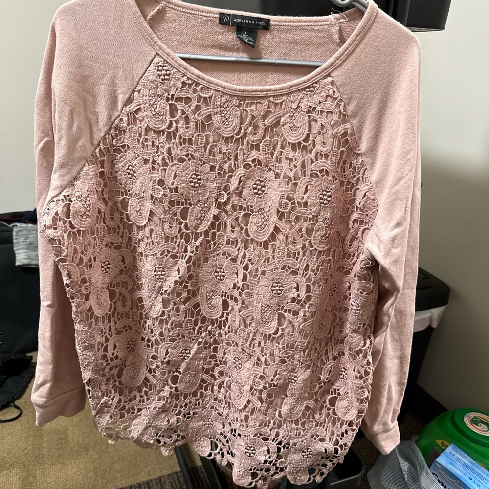 Adrianna Papell Blush Lace Blouse